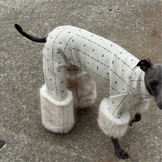 Ivory Tweed Faux Fur Dog Onesie view 2