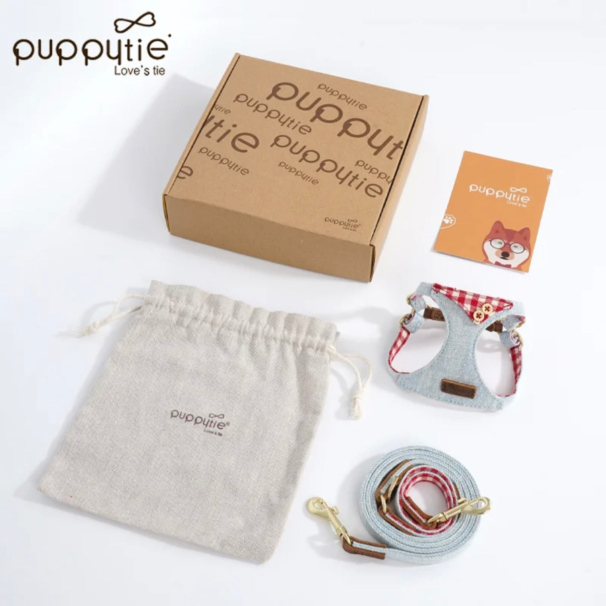Puppytie Denim Dog Harness & Leash Set