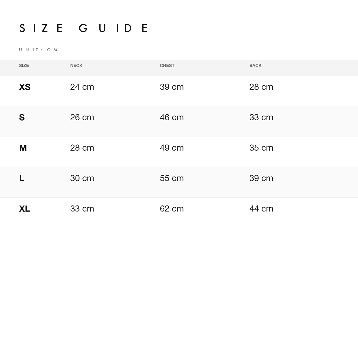 Size chart — measurements for Retro Soccer Dog Shirt Jersey