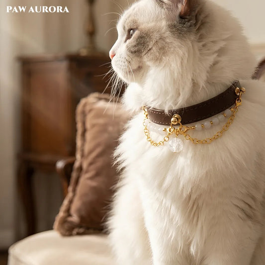 Personalized White Agate Leather Pet Collar