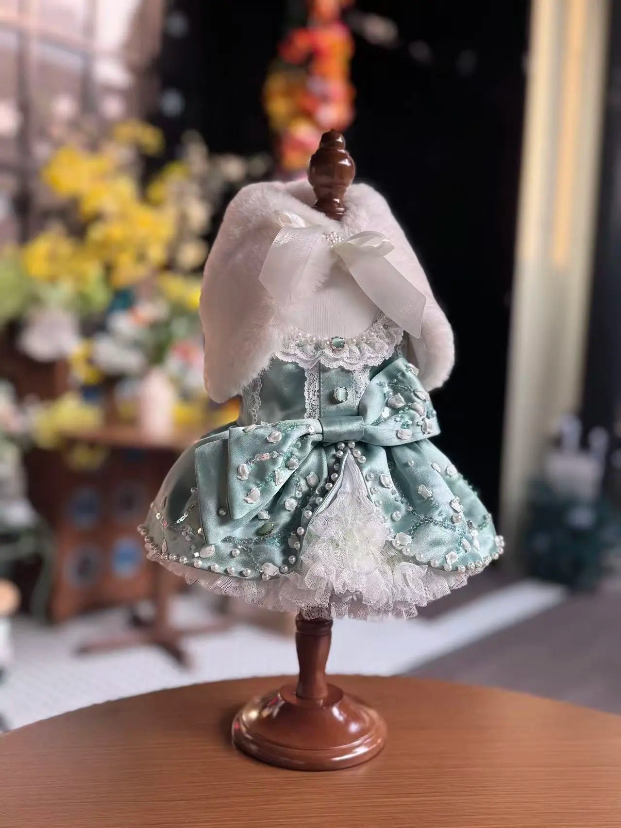 Mint Green Triacetate Beaded Pet Dress