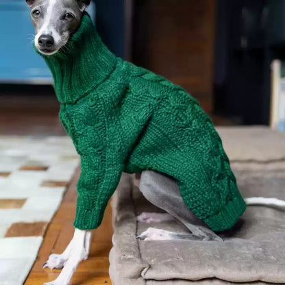 Dark Green Cable Knit Dog Sweater photo 1