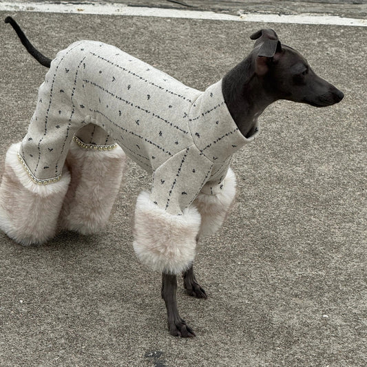 Ivory Tweed Faux Fur Dog Onesie view 1
