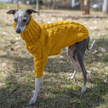 Yellow Hooded Knit Dog Sweater photo 1