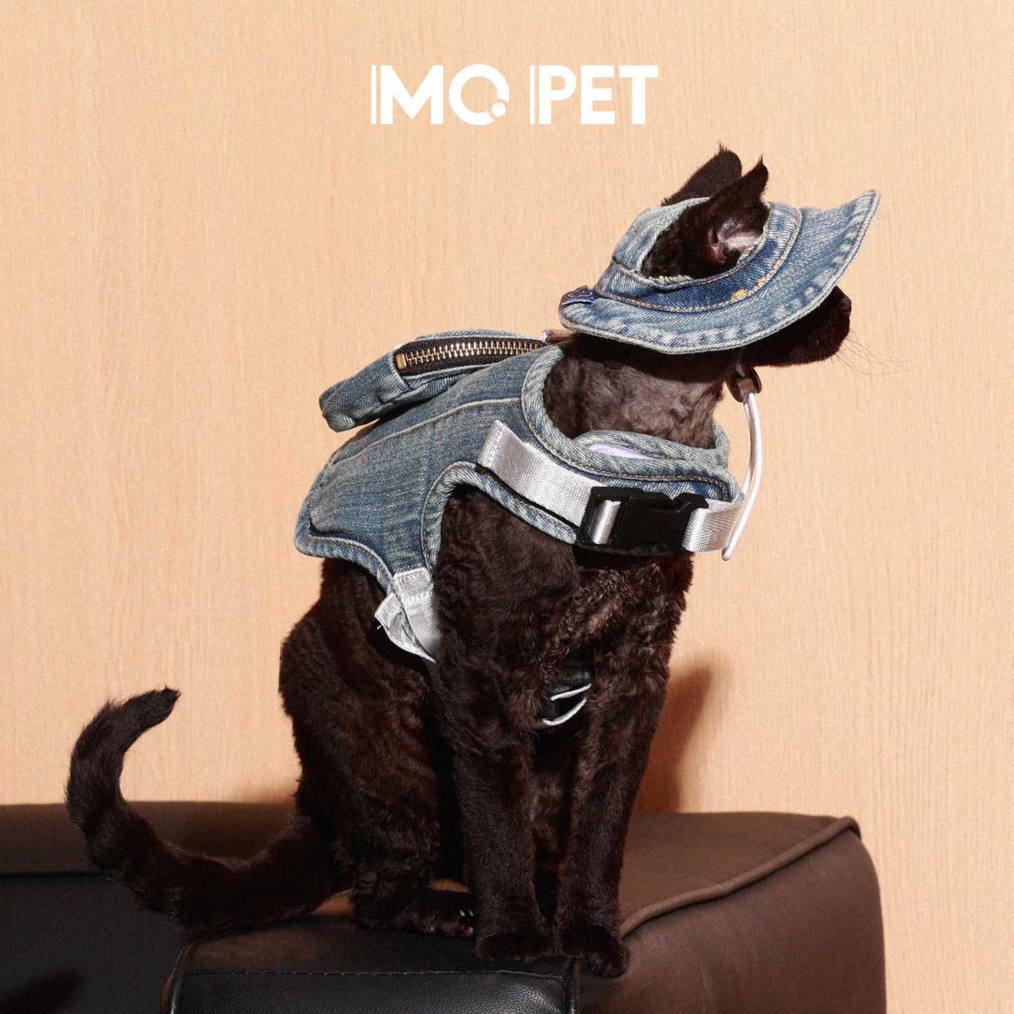 MQPET Washed Denim Adjustable Harness & Hat Set