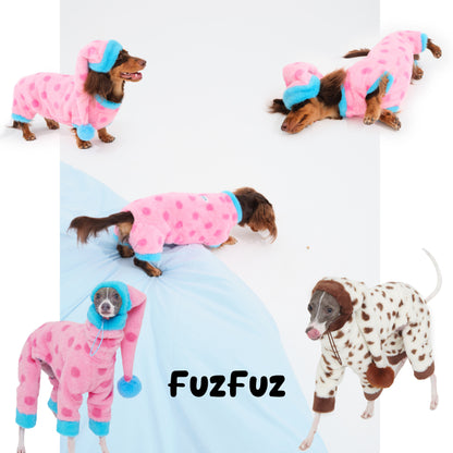 Pink Polka Dot Faux Rabbit Fur Dog Jumpsuit