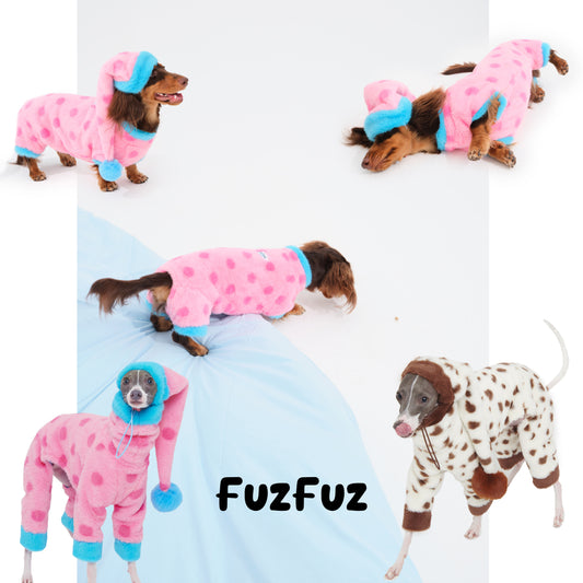 Pink Polka Dot Faux Rabbit Fur Dog Jumpsuit
