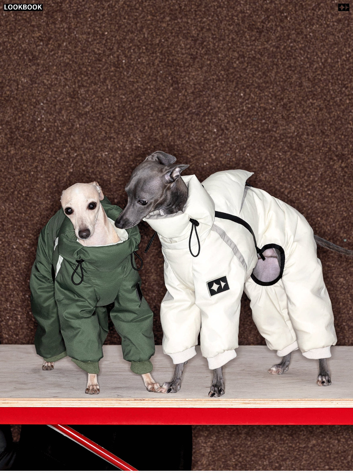 95 White Duck Down 4-Leg Dog Coat