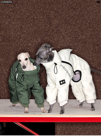 95 White Duck Down 4-Leg Dog Coat