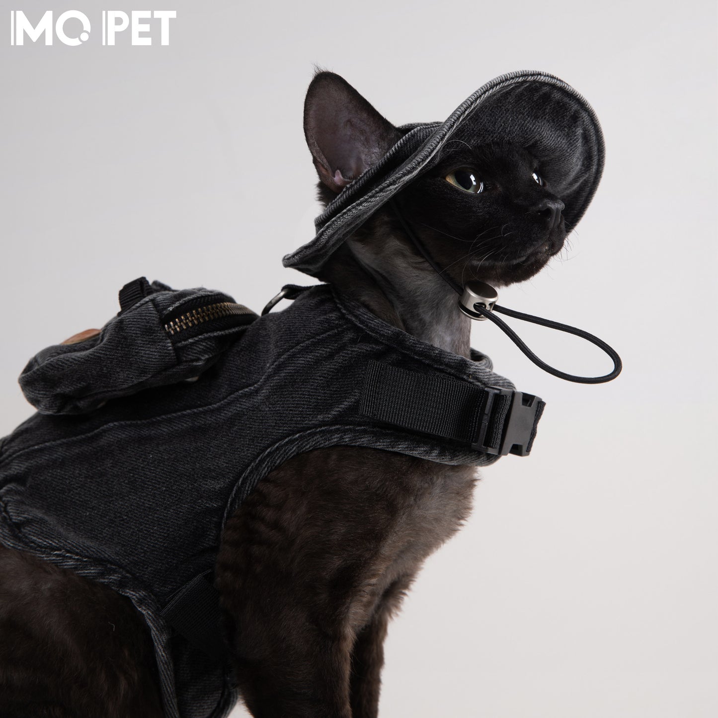 MQPET Washed Denim Harness & Hat Set