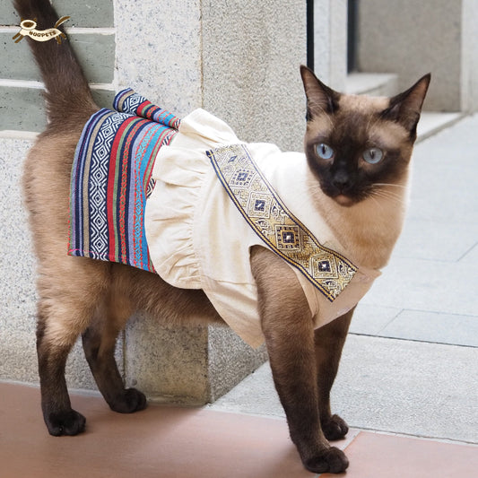 HUGPETS Ethnic Linen Cat Dress for Siamese