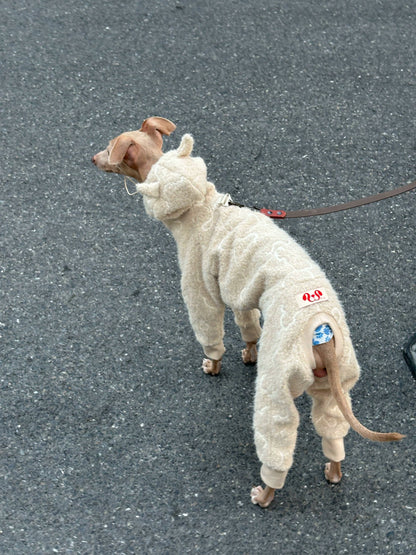Devil Horn Embroidered Sherpa Four-Legged Dog Jumpsuit