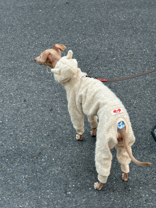 Devil Horn Embroidered Sherpa Four-Legged Dog Jumpsuit