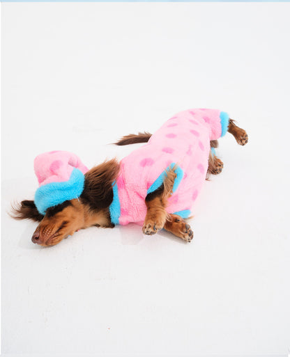 Pink Polka Dot Faux Rabbit Fur Dog Jumpsuit