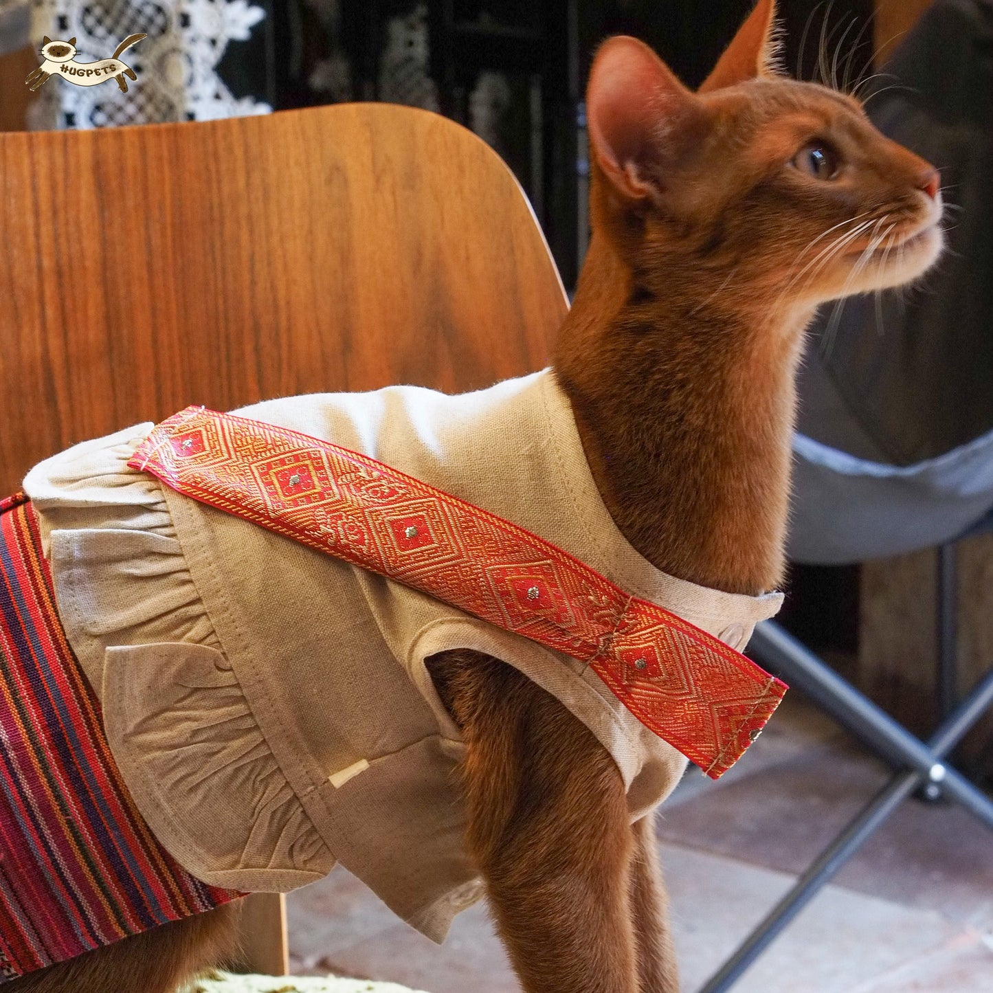 HUGPETS Ethnic Linen Cat Dress for Siamese