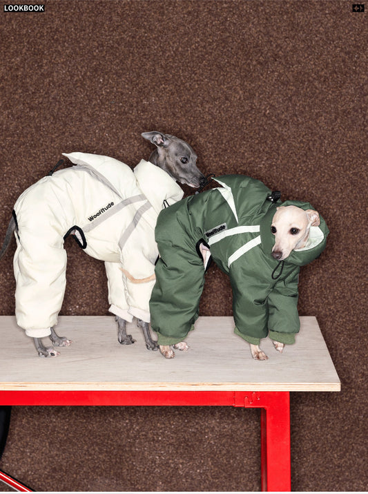 95 White Duck Down 4-Leg Dog Coat