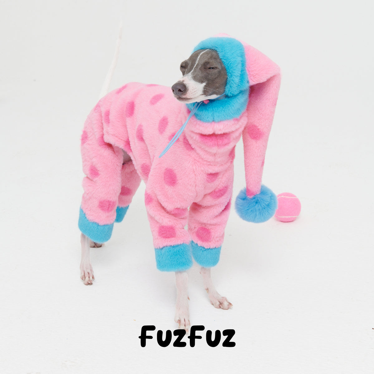 Pink Polka Dot Faux Rabbit Fur Dog Jumpsuit