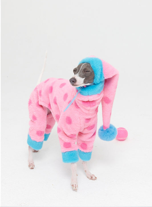 Polka Dot Faux Rabbit Fur Dog Sleep Cap