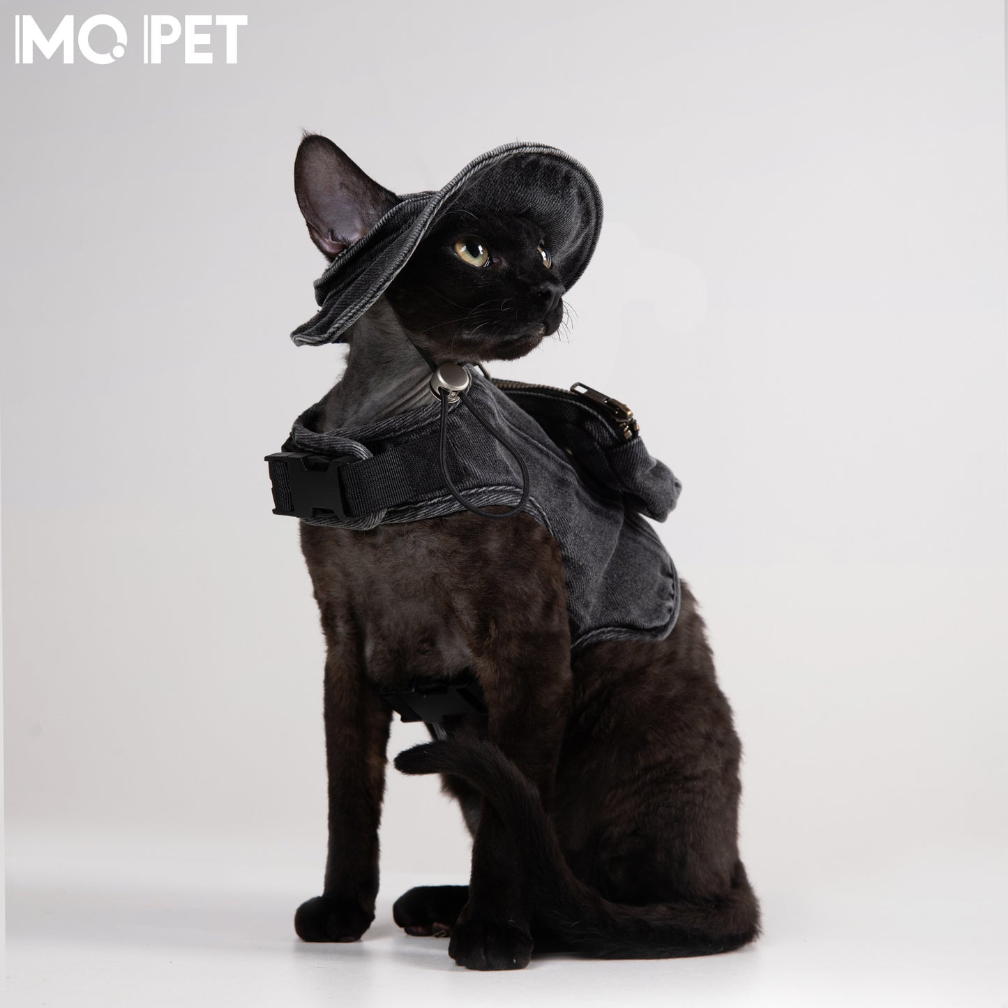 MQPET Washed Denim Harness & Hat Set