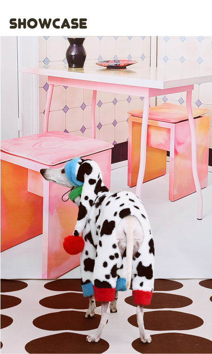 Cow Print Faux Rabbit Fur Dog Jumpsuit