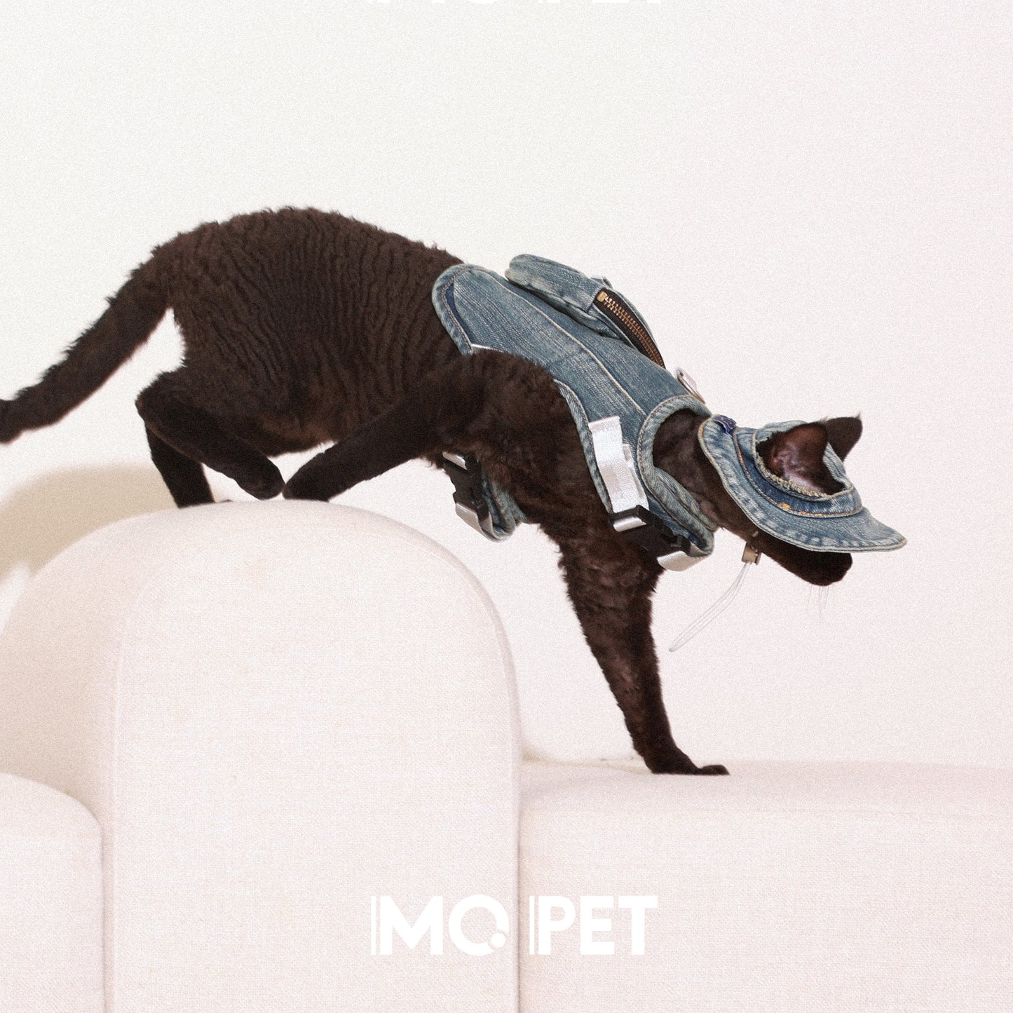 MQPET Washed Denim Adjustable Harness & Hat Set