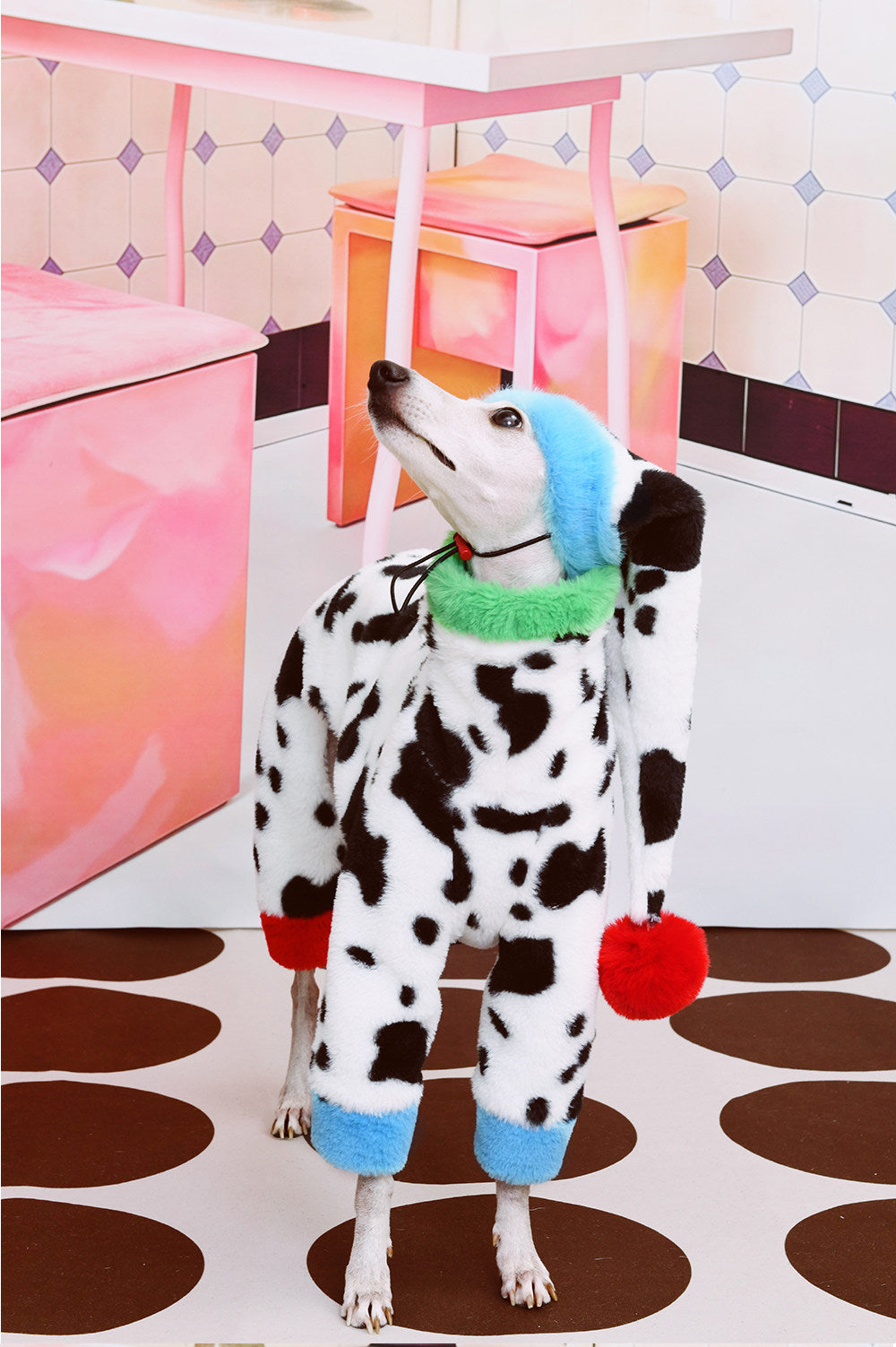 Cow Print Faux Rabbit Fur Dog Jumpsuit