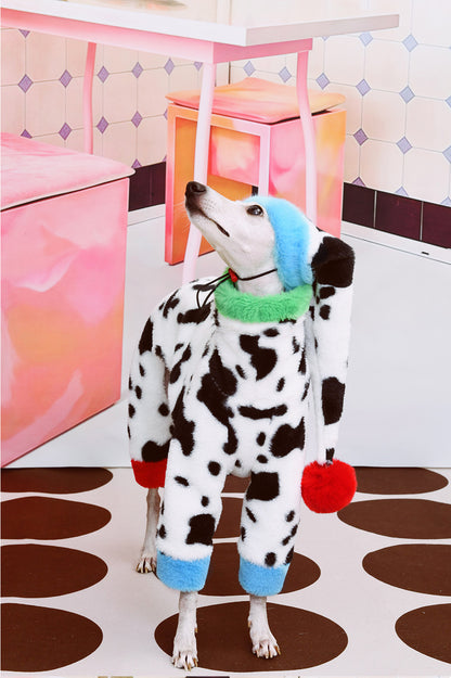 Cow Print Faux Rabbit Fur Dog Jumpsuit