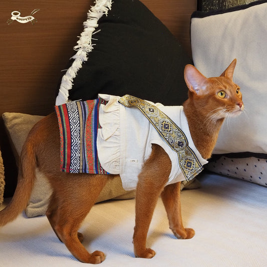 HUGPETS Ethnic Linen Cat Dress for Siamese