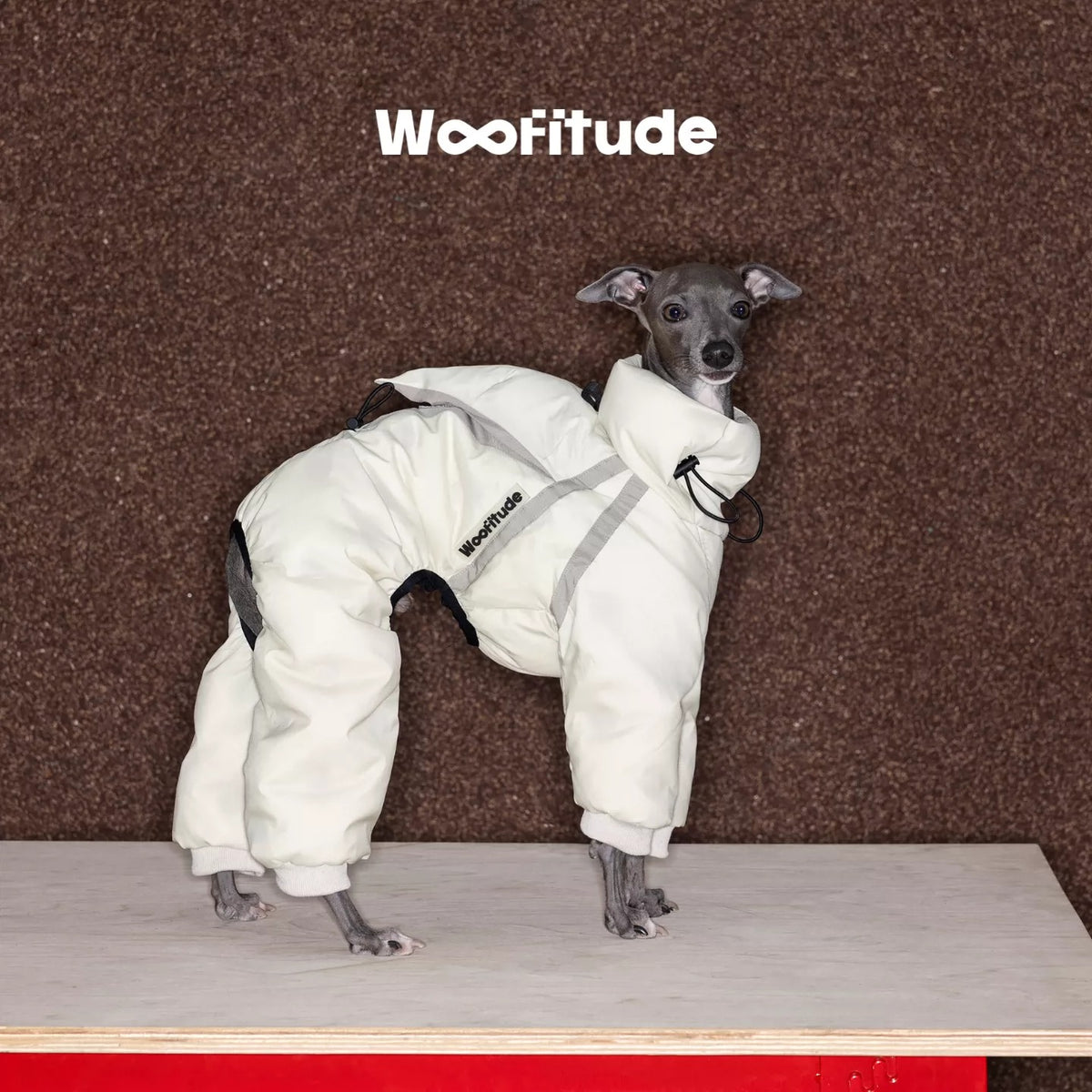 95 White Duck Down 4-Leg Dog Coat