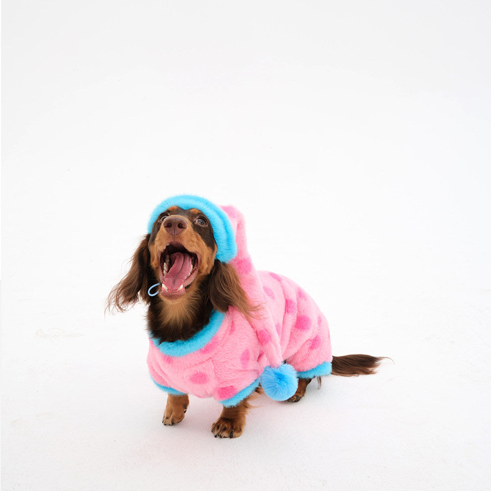 Polka Dot Faux Rabbit Fur Dog Sleep Cap