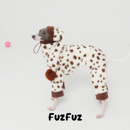 Pink Polka Dot Faux Rabbit Fur Dog Jumpsuit