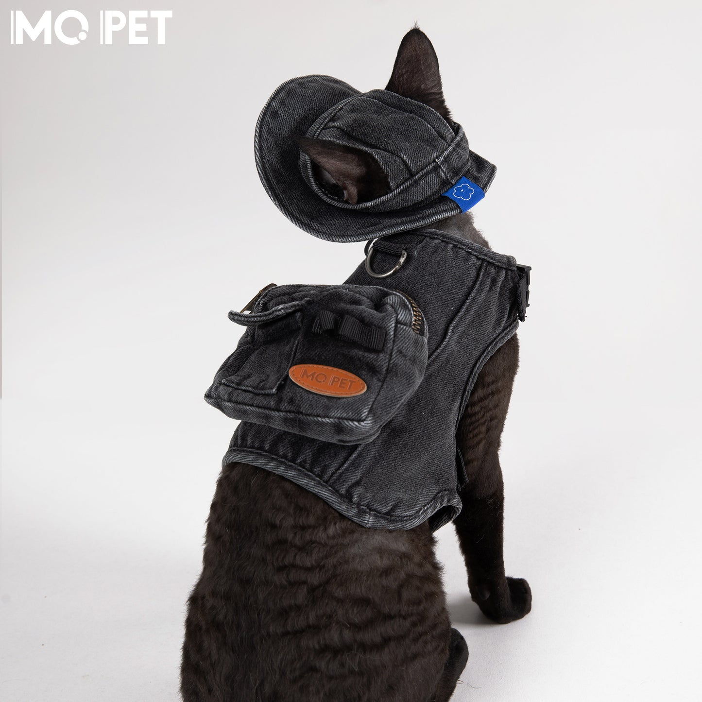 MQPET Washed Denim Harness & Hat Set