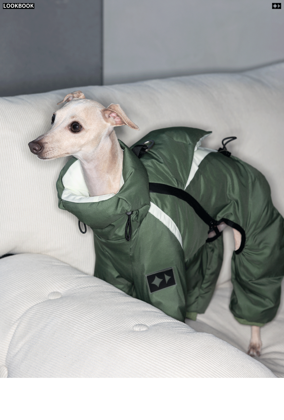 95 White Duck Down 4-Leg Dog Coat