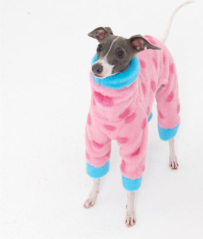 Pink Polka Dot Faux Rabbit Fur Dog Jumpsuit