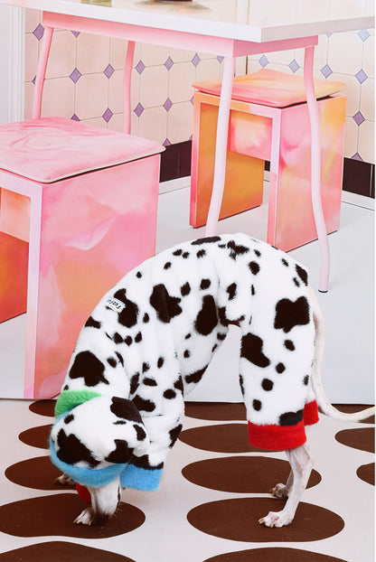Cow Print Faux Rabbit Fur Dog Jumpsuit