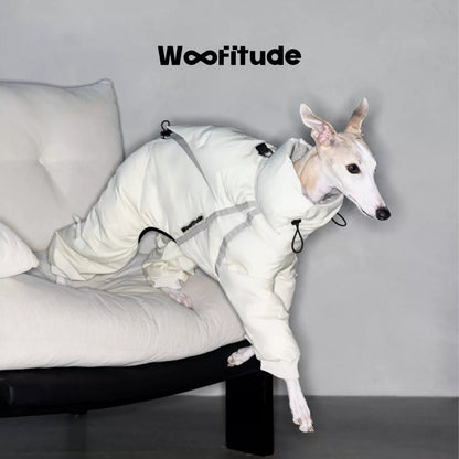 95 White Duck Down 4-Leg Dog Coat