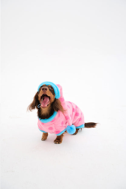 Pink Polka Dot Faux Rabbit Fur Dog Jumpsuit