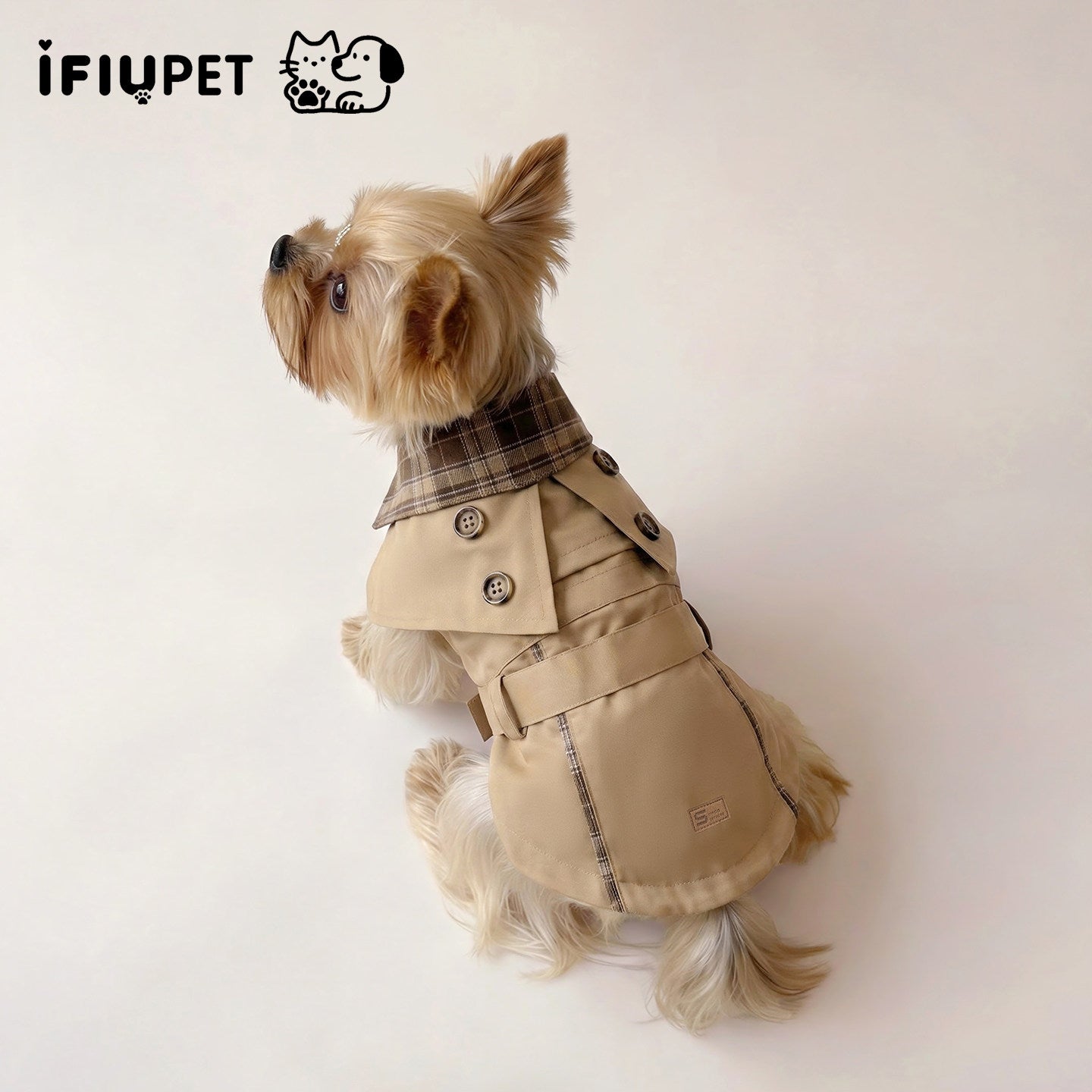 British Style Contrast Collar Pet Coat