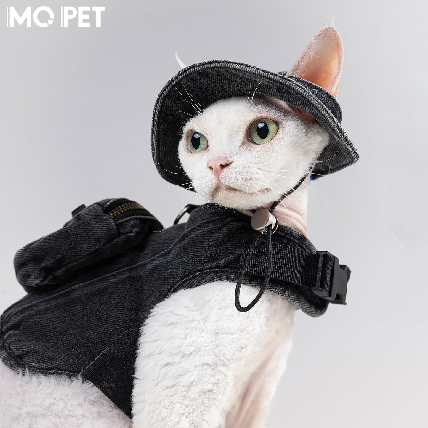 MQPET Washed Denim Harness & Hat Set