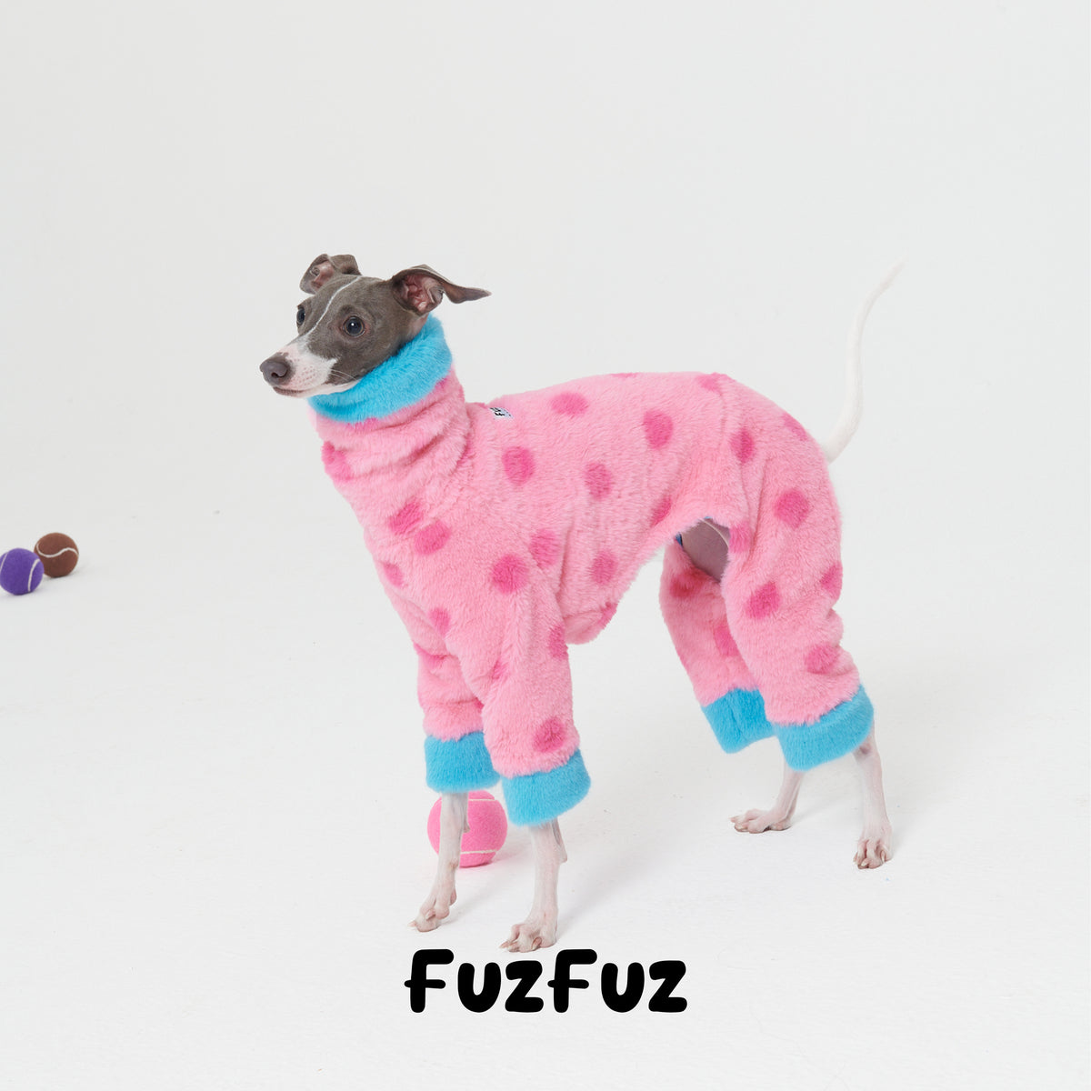Pink Polka Dot Faux Rabbit Fur Dog Jumpsuit