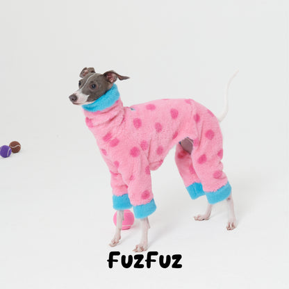 Pink Polka Dot Faux Rabbit Fur Dog Jumpsuit