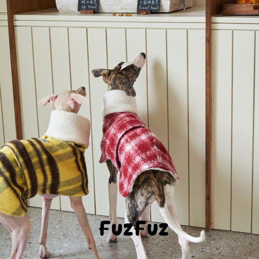 Both capes worn together showing the plaid pattern