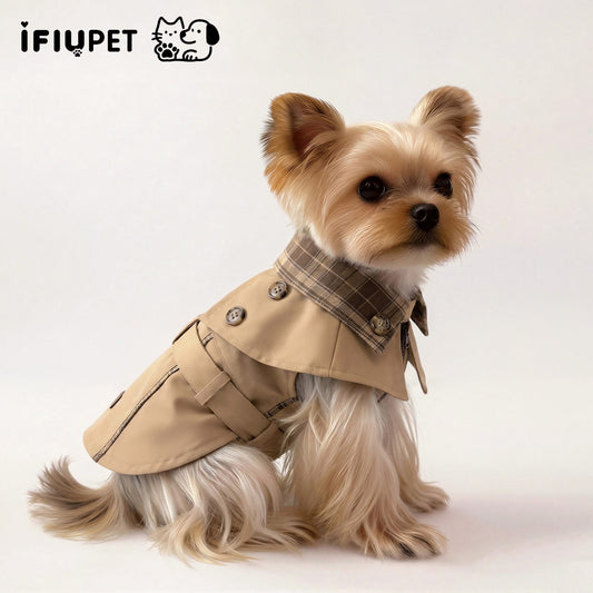 British Style Contrast Collar Pet Coat