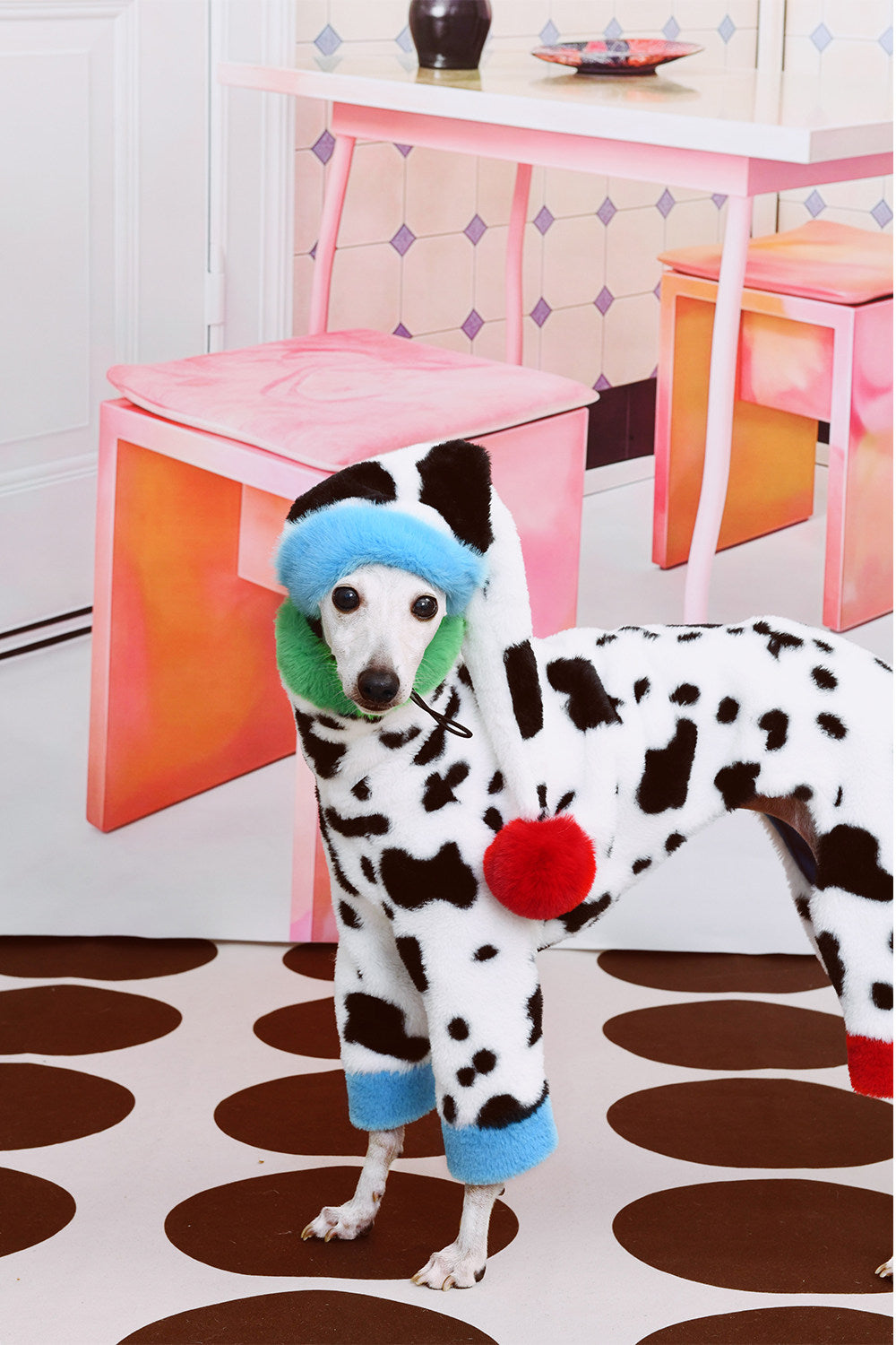 Cow Print Faux Rabbit Fur Dog Jumpsuit