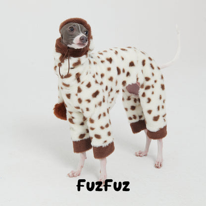 Pink Polka Dot Faux Rabbit Fur Dog Jumpsuit
