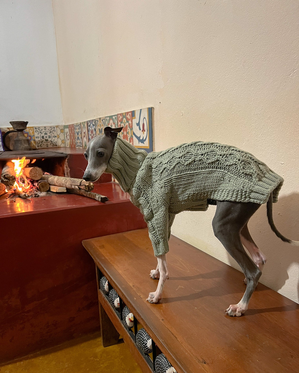 Sage Green Cable Knit Dog Sweater photo 7