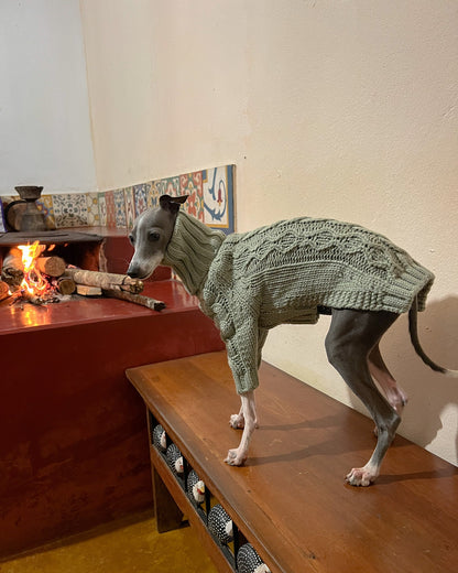 Sage Green Cable Knit Dog Sweater photo 7