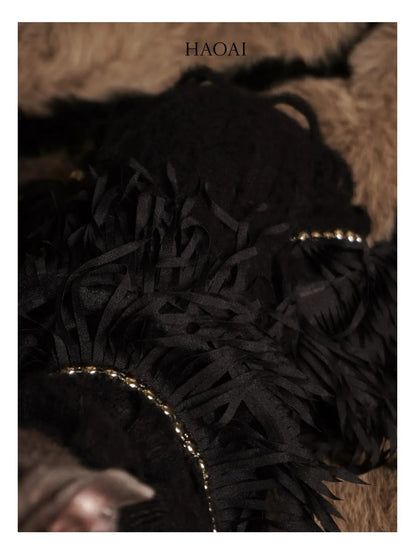 Black Mohair Look Open Knit Dog Onesie view 7
