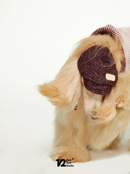 Pug in a knit newsboy cap
