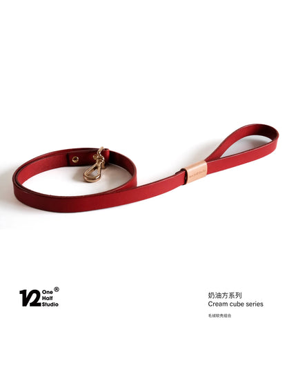 Red leather leash product shot on white
